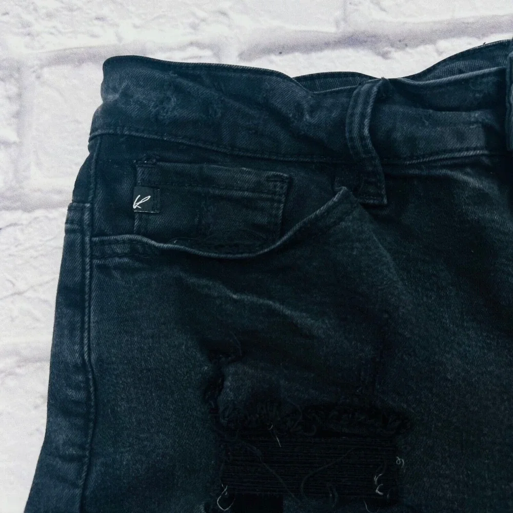 Kancan Black Distressed Denim Shorts High Rise Cuffed Size 28/7 Stretch Summer